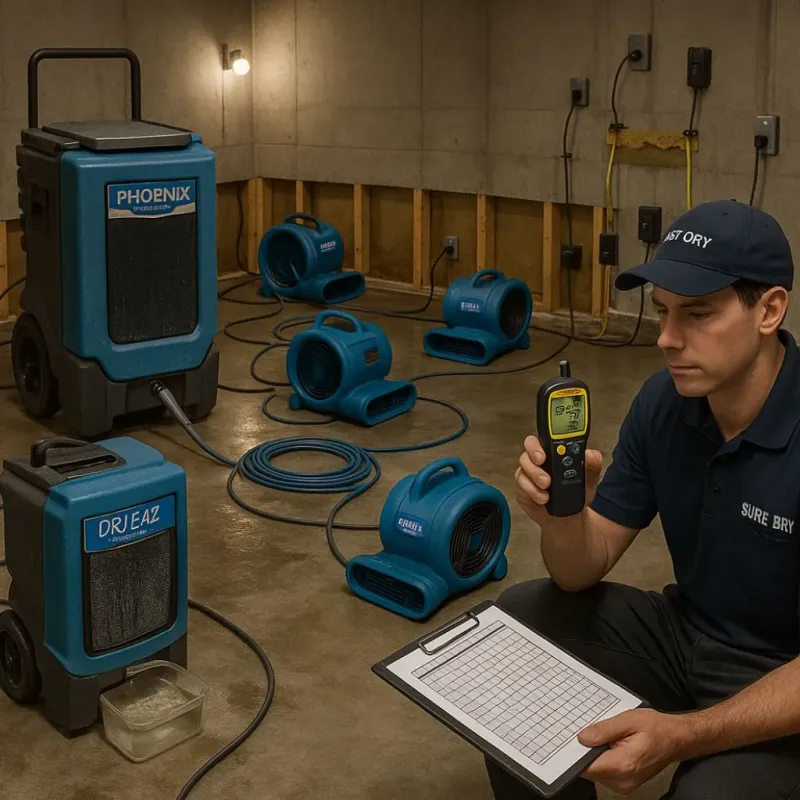 Structural Drying and Dehumidification process in Westhaven-Moonstone, CA